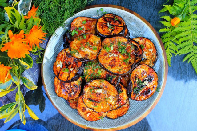 Eggplant on a grill on coals