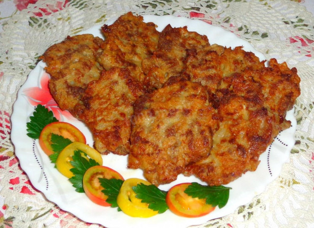 Meat pancakes in a frying pan