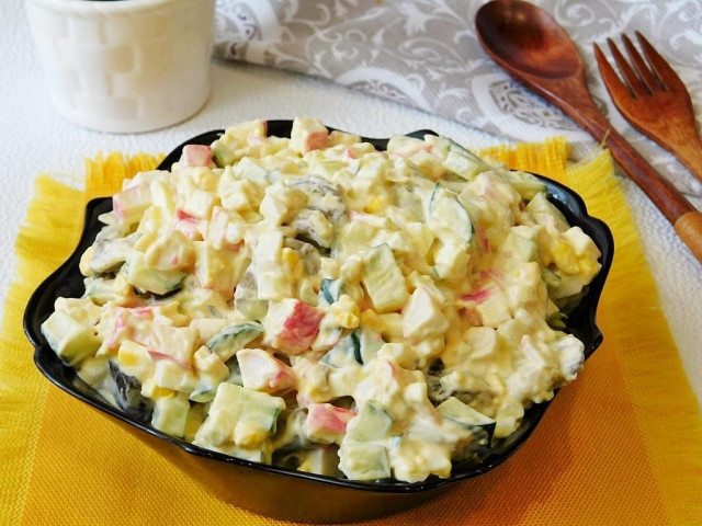 Salad with crab sticks and mushrooms