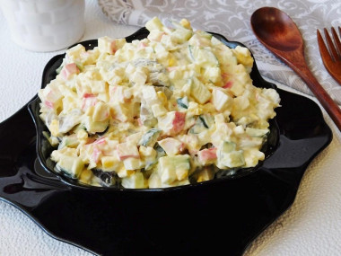 Salad with crab sticks and mushrooms