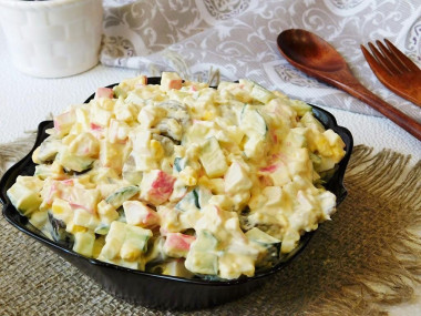 Salad with crab sticks and mushrooms