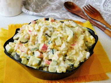 Salad with crab sticks and mushrooms