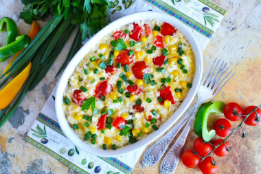 Rice in sour cream in the oven with cheese