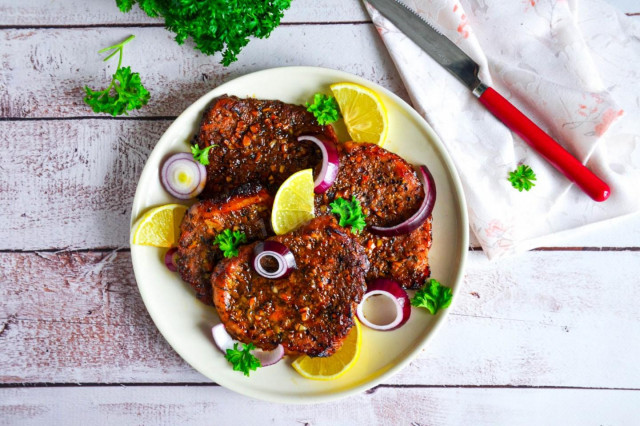 Meat in soy sauce in oven