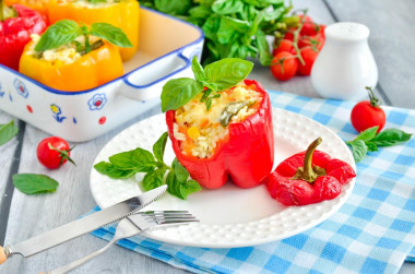 Stuffed peppers with rice and vegetables in the oven