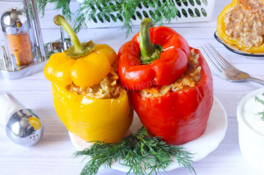 Peppers stuffed with meat and rice in a slow cooker