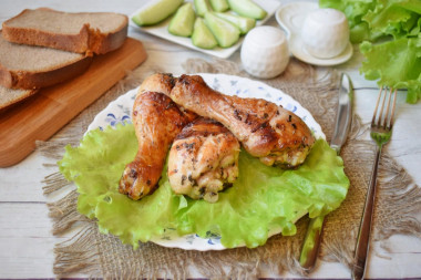 Chicken drumstick in a frying pan with a crispy crust