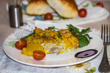 Pork with pumpkin in oven