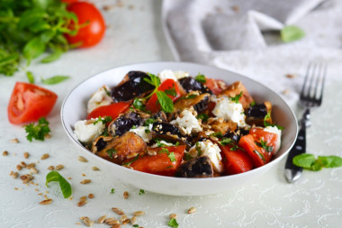 Salad with crispy eggplant and tomatoes in Georgian style