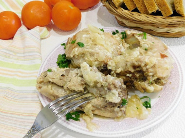 Rabbit stewed with onions