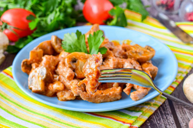 Pork beef stroganoff with mushrooms and sour cream