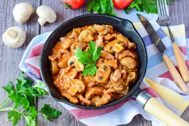 Pork beef stroganoff with mushrooms and sour cream