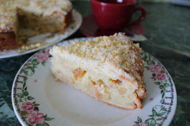 Apple pie with sour cream in the oven with raisins