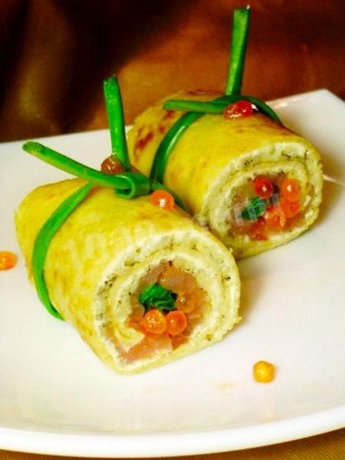 Rolls of pancakes with filling