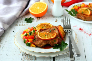 Turkey fillet in soy sauce in the oven with oranges