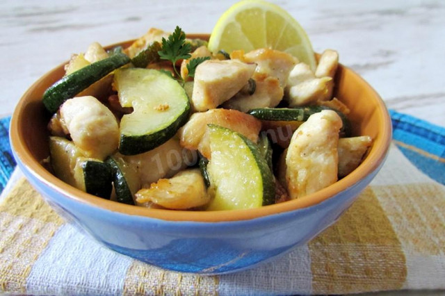 Warm salad with breast and zucchini