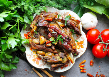 Meat in a cauldron in the oven