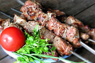 Wild boar kebab on the grill