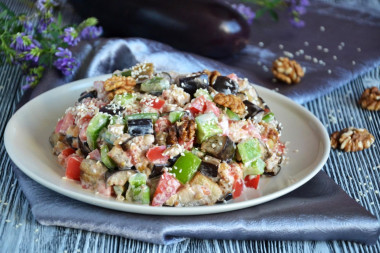 Eggplant salad with sesame seeds, pepper and walnuts