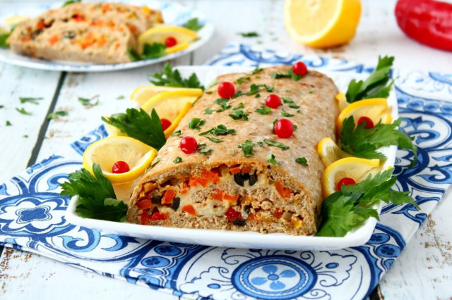 Fish roll in the oven with cheese and vegetables