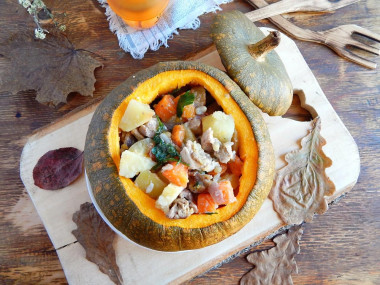 Pumpkin stuffed with meat baked in the oven