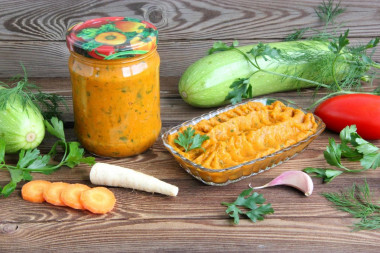 Squash caviar with carrots through a meat grinder