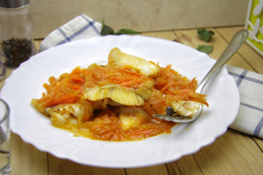 Fillet cod stewed in tomato paste with vegetables