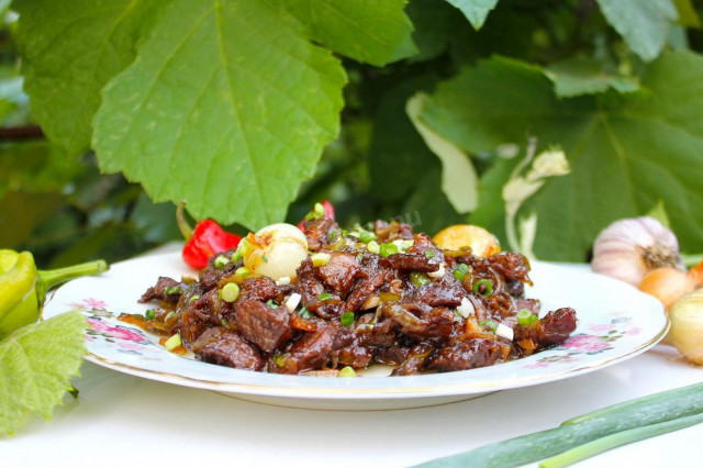 Beef on a fire in a cauldron by Chinese