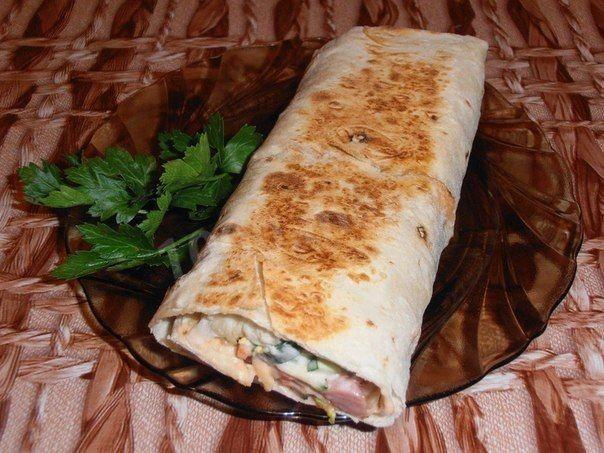 Shawarma in lavash with cucumbers