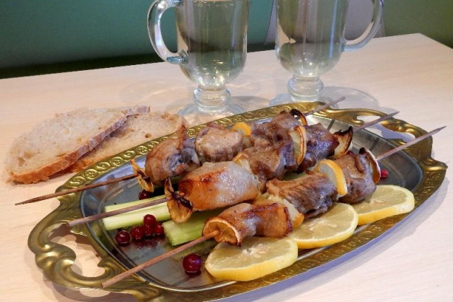 Pork kebab with lemon in an aerogrill