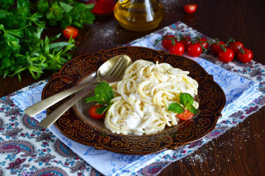 Spaghetti with cheese in cream sauce