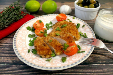 Juicy pork chops in a frying pan