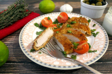 Juicy pork chops in a frying pan