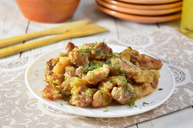 Pork in a frying pan with minimum ingredients