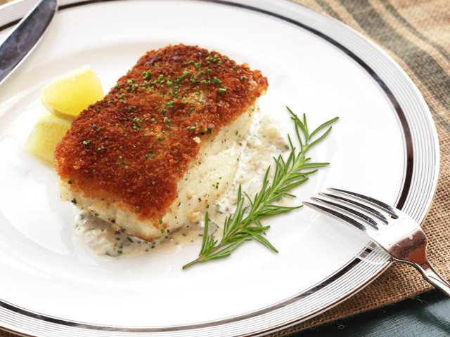 Cod steak in a frying pan