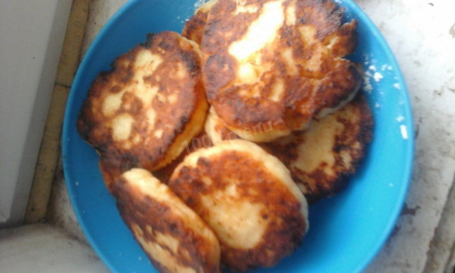 Cheesecakes with apple, vanilla and cinnamon in a frying pan