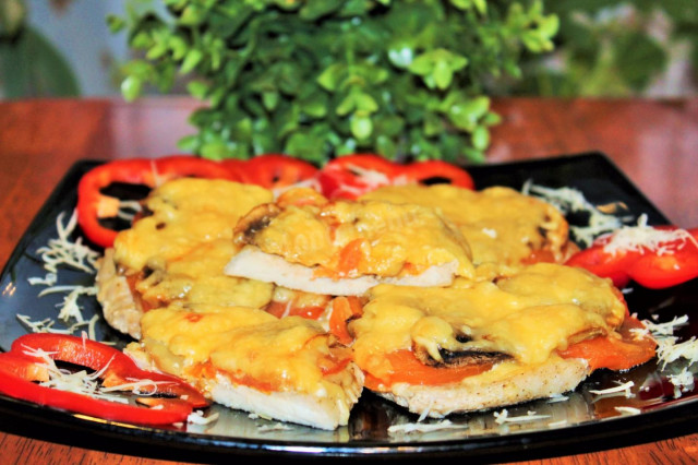 Juicy chops with mushrooms and cheese