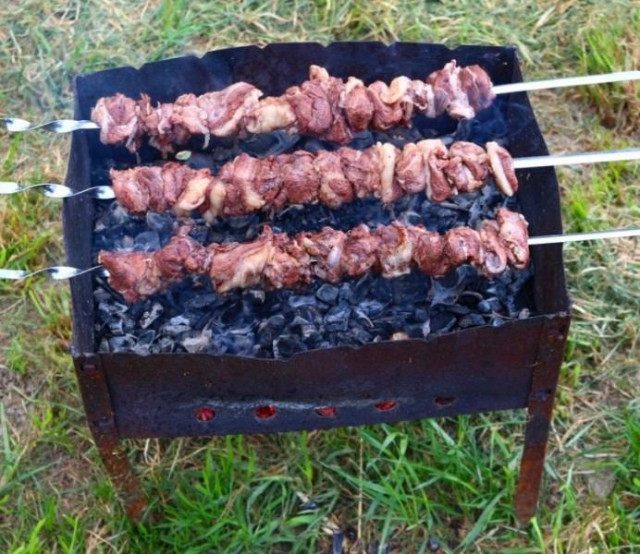 Lamb kebab in pomegranate juice on the grill