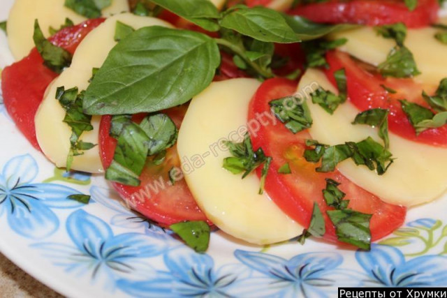 Salad with cheese and tomatoes