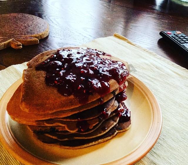 Corn-banana-blueberry pancakes