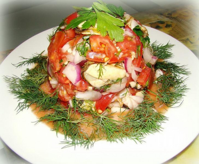 Mussel salad with tomatoes