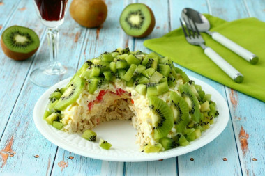 Emerald placer salad with kiwi and chicken