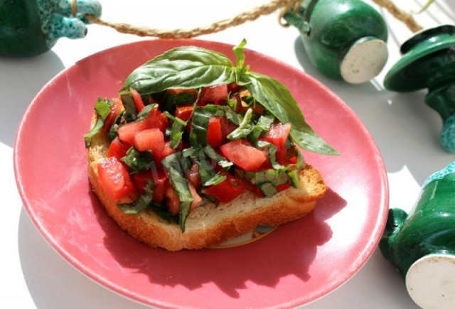 Bruschetta with tomatoes, garlic and celery