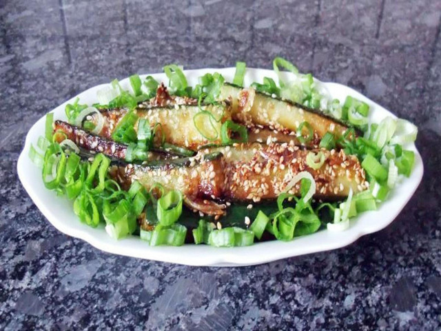 Cucumbers fried in olive oil with chili pepper