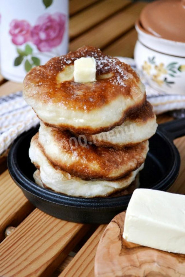 Fried crumpets in a frying pan