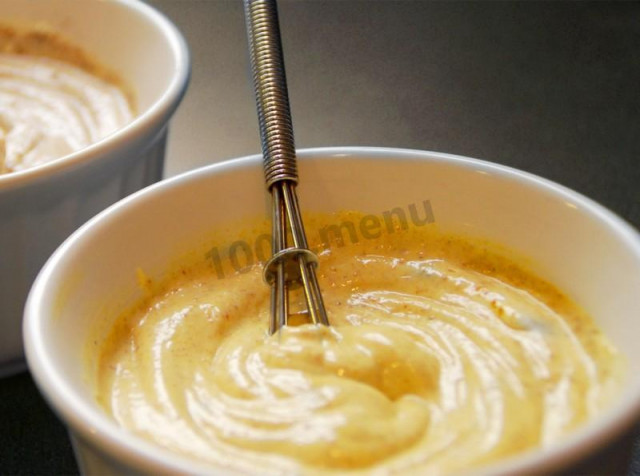 Homemade mayonnaise with boiled egg yolk and mustard