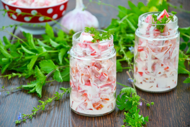 Salad with crab sticks and tomatoes