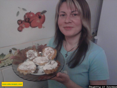 Cheesecakes with banana made of flour and cottage cheese on eggs