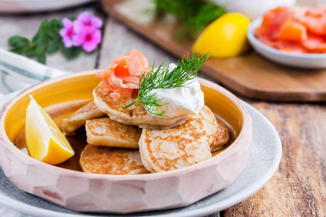 Vanilla pancakes made from rice flour on kefir