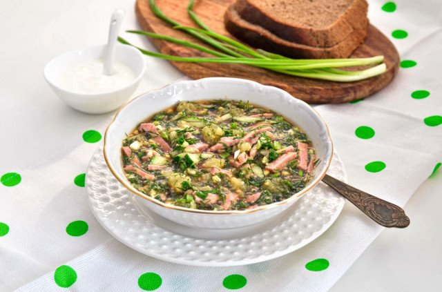 Classic okroshka with sausage